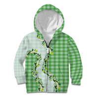 Green Hawaii Palaka Kid Hoodie Maile Pikake Honohono Orchid Lei LT05 Zip Hoodie Green - Polynesian Pride