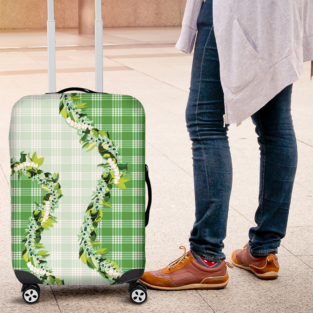 Green Hawaii Palaka Luggage Cover Maile Pikake Honohono Orchid Lei LT05 Green - Polynesian Pride