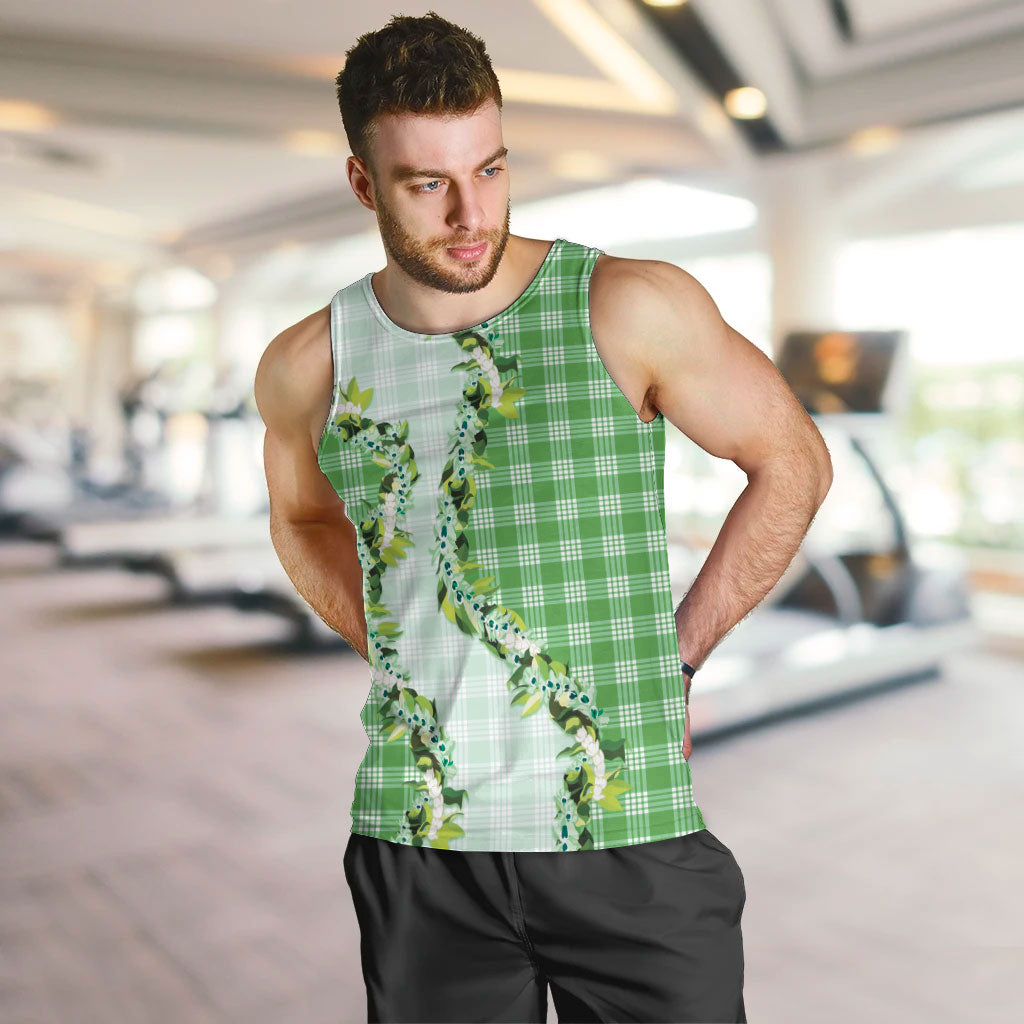 Green Hawaii Palaka Men Tank Top Maile Pikake Honohono Orchid Lei LT05 Green - Polynesian Pride