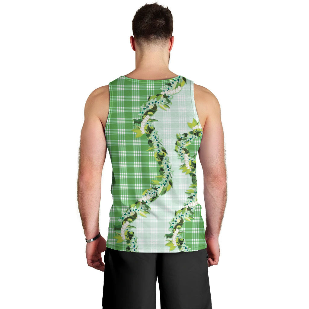Green Hawaii Palaka Men Tank Top Maile Pikake Honohono Orchid Lei LT05 - Polynesian Pride