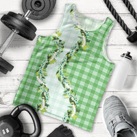 Green Hawaii Palaka Men Tank Top Maile Pikake Honohono Orchid Lei LT05 - Polynesian Pride
