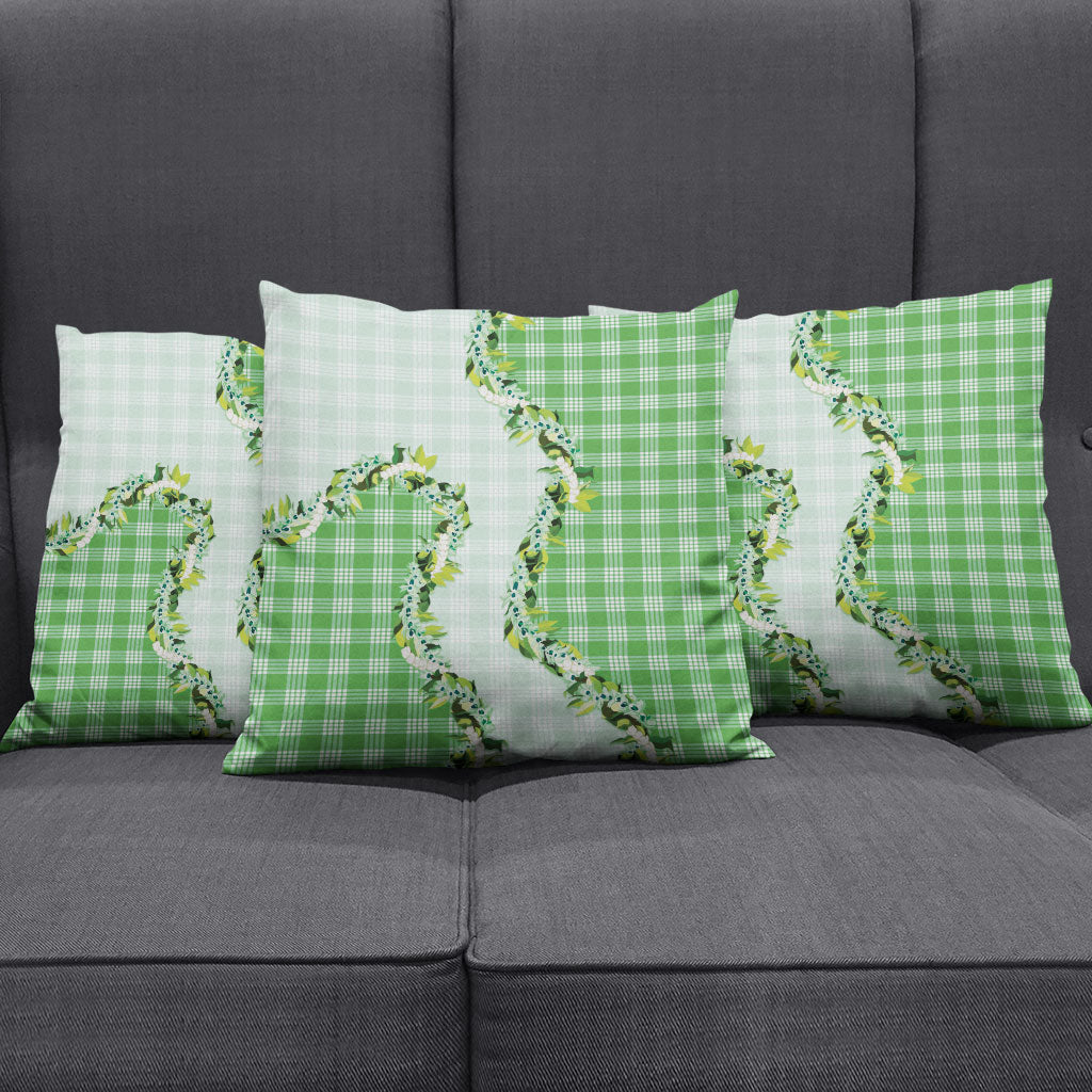Green Hawaii Palaka Pillow Cover Maile Pikake Honohono Orchid Lei