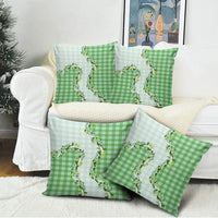 Green Hawaii Palaka Pillow Cover Maile Pikake Honohono Orchid Lei