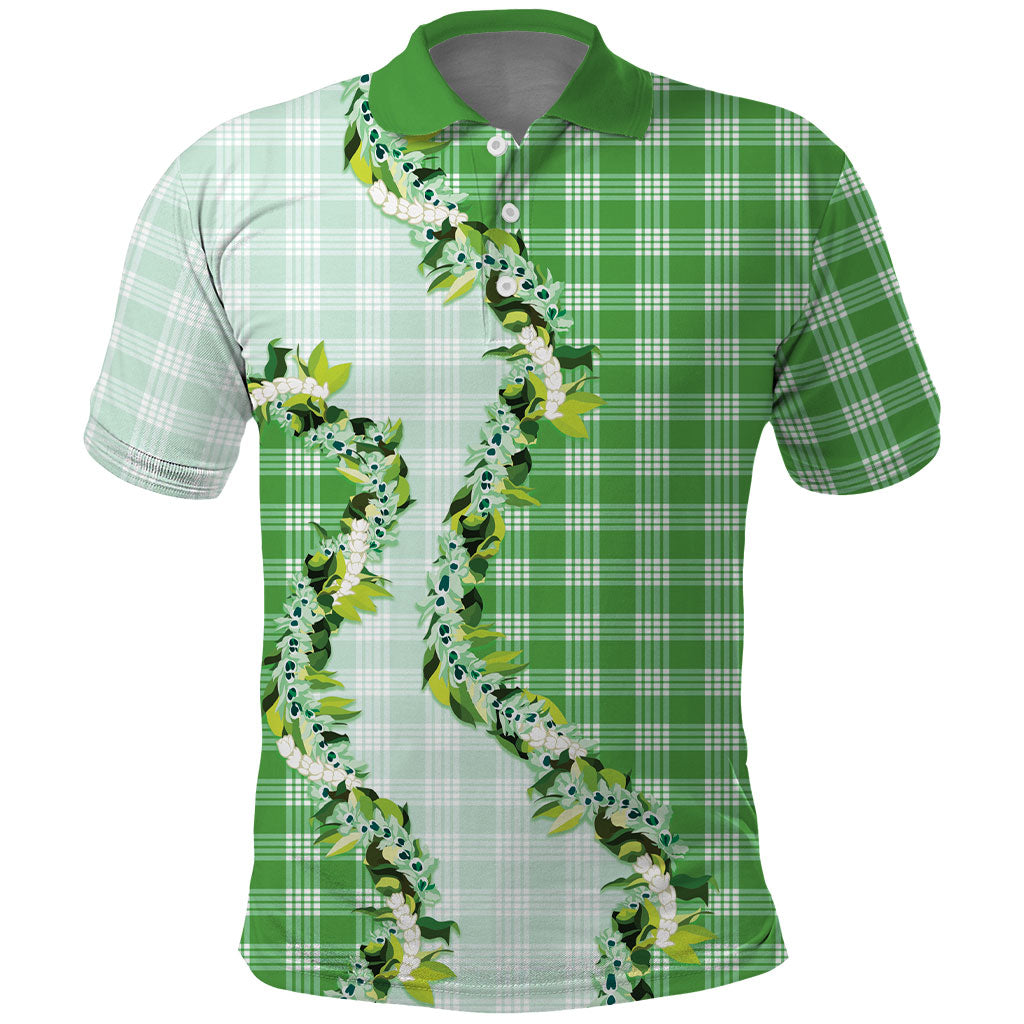 Green Hawaii Palaka Polo Shirt Maile Pikake Honohono Orchid Lei LT05 Green - Polynesian Pride