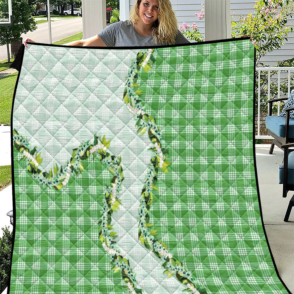 Green Hawaii Palaka Quilt Maile Pikake Honohono Orchid Lei