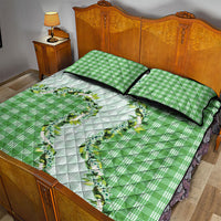 Green Hawaii Palaka Quilt Bed Set Maile Pikake Honohono Orchid Lei