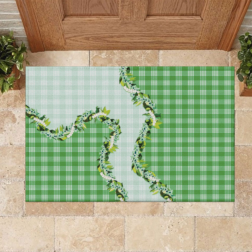Green Hawaii Palaka Rubber Doormat Maile Pikake Honohono Orchid Lei LT05 Green - Polynesian Pride