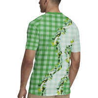 Green Hawaii Palaka Rugby Jersey Maile Pikake Honohono Orchid Lei