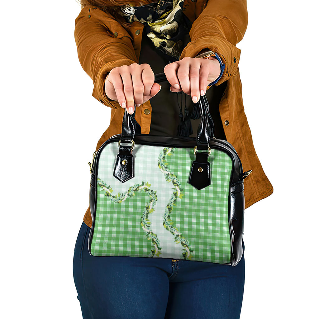 Green Hawaii Palaka Shoulder Handbag Maile Pikake Honohono Orchid Lei LT05 One Size Green - Polynesian Pride