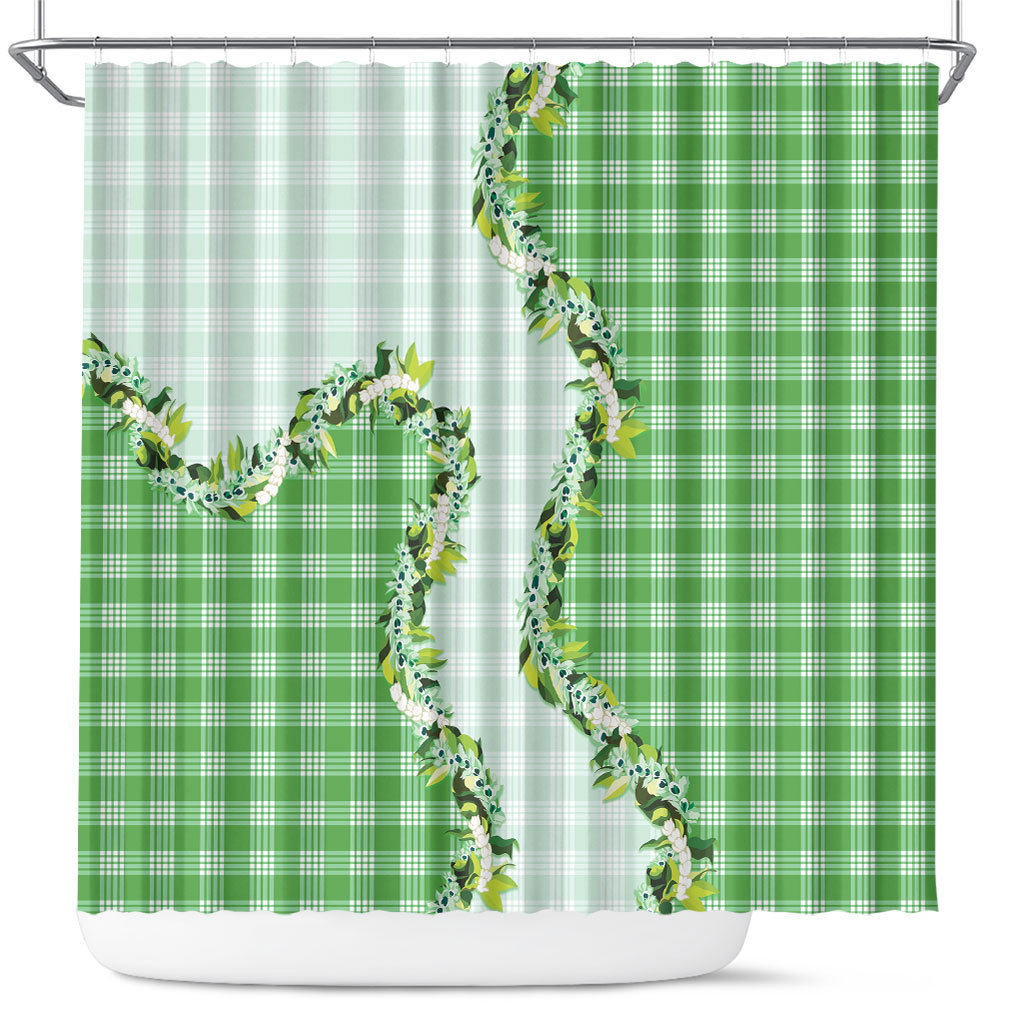 Green Hawaii Palaka Shower Curtain Maile Pikake Honohono Orchid Lei LT05 Green - Polynesian Pride