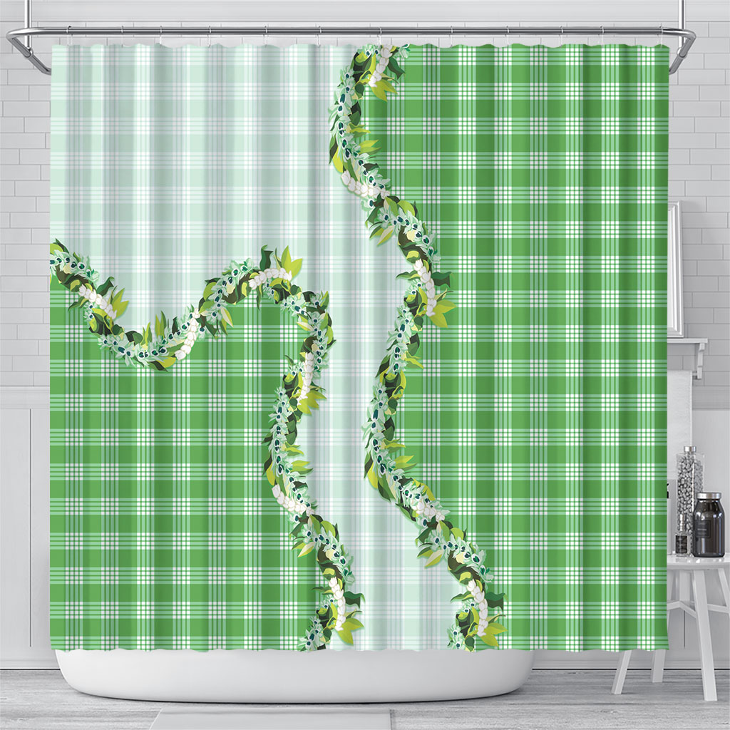 Green Hawaii Palaka Shower Curtain Maile Pikake Honohono Orchid Lei LT05 - Polynesian Pride