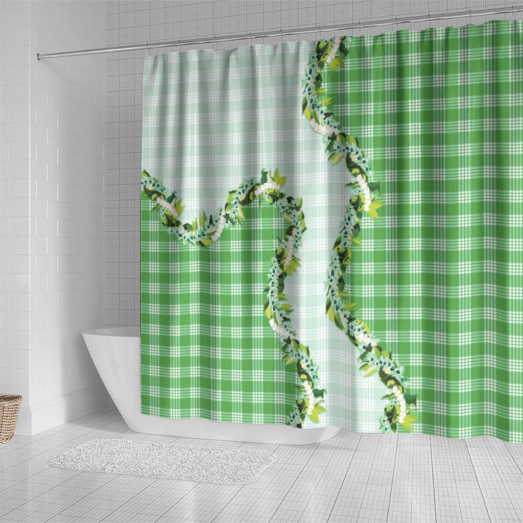Green Hawaii Palaka Shower Curtain Maile Pikake Honohono Orchid Lei LT05 - Polynesian Pride