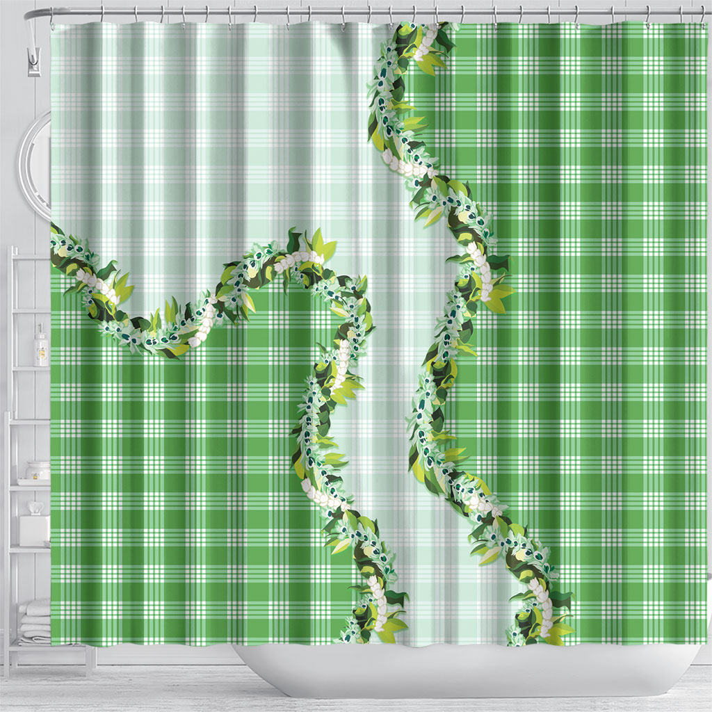 Green Hawaii Palaka Shower Curtain Maile Pikake Honohono Orchid Lei LT05 - Polynesian Pride