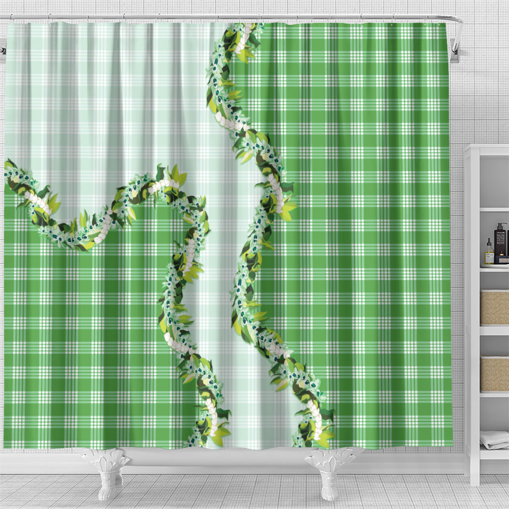 Green Hawaii Palaka Shower Curtain Maile Pikake Honohono Orchid Lei LT05 - Polynesian Pride
