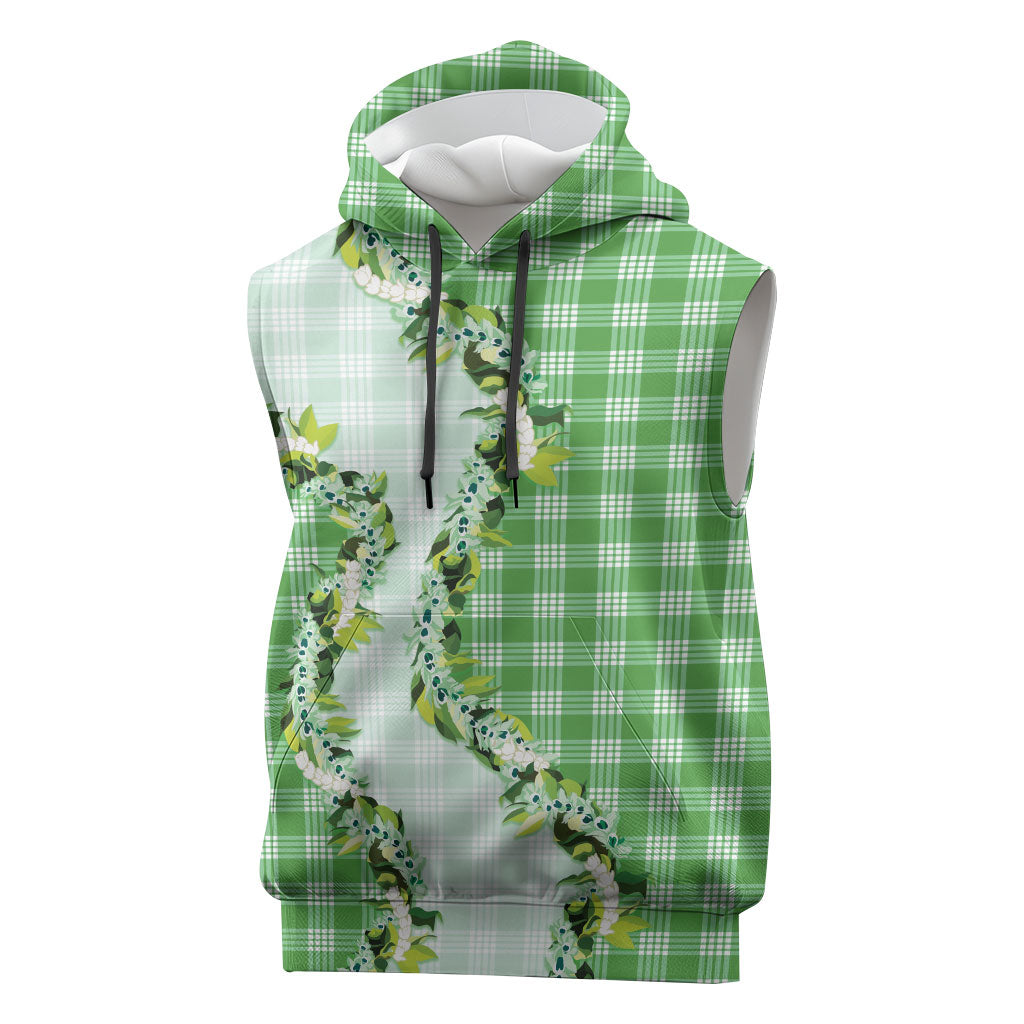 Green Hawaii Palaka Sleeveless Hoodie Maile Pikake Honohono Orchid Lei LT05 Green - Polynesian Pride