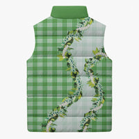 Green Hawaii Palaka Sleeveless Puffer Jacket Maile Pikake Honohono Orchid Lei