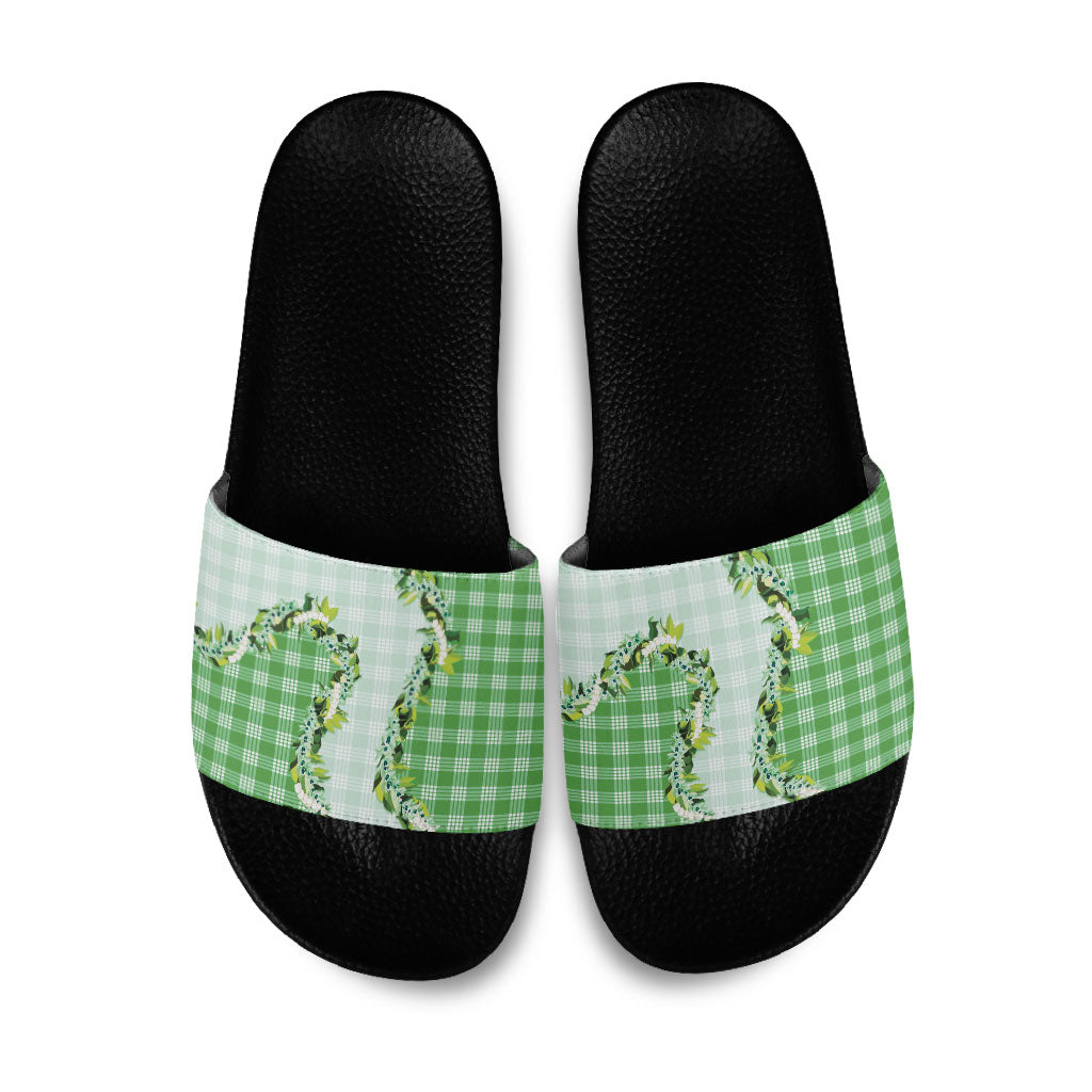 Green Hawaii Palaka Slide Sandals Maile Pikake Honohono Orchid Lei LT05 Green - Polynesian Pride