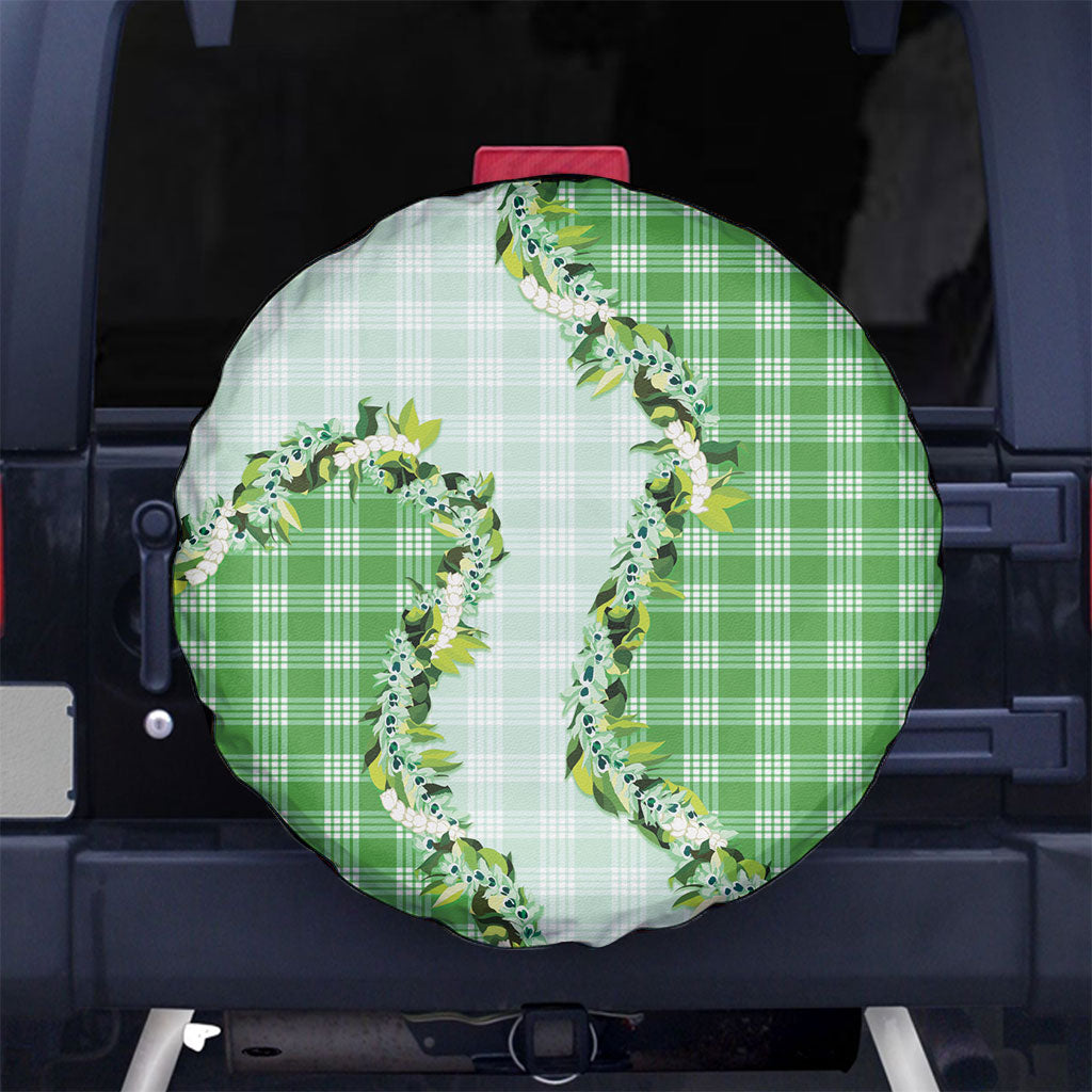 Green Hawaii Palaka Spare Tire Cover Maile Pikake Honohono Orchid Lei