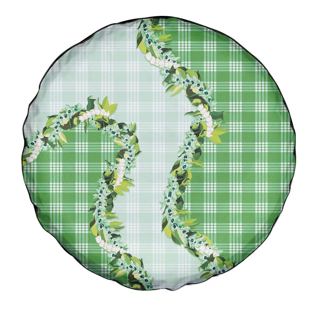 Green Hawaii Palaka Spare Tire Cover Maile Pikake Honohono Orchid Lei