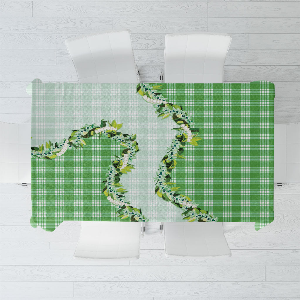 Green Hawaii Palaka Tablecloth Maile Pikake Honohono Orchid Lei LT05 Green - Polynesian Pride