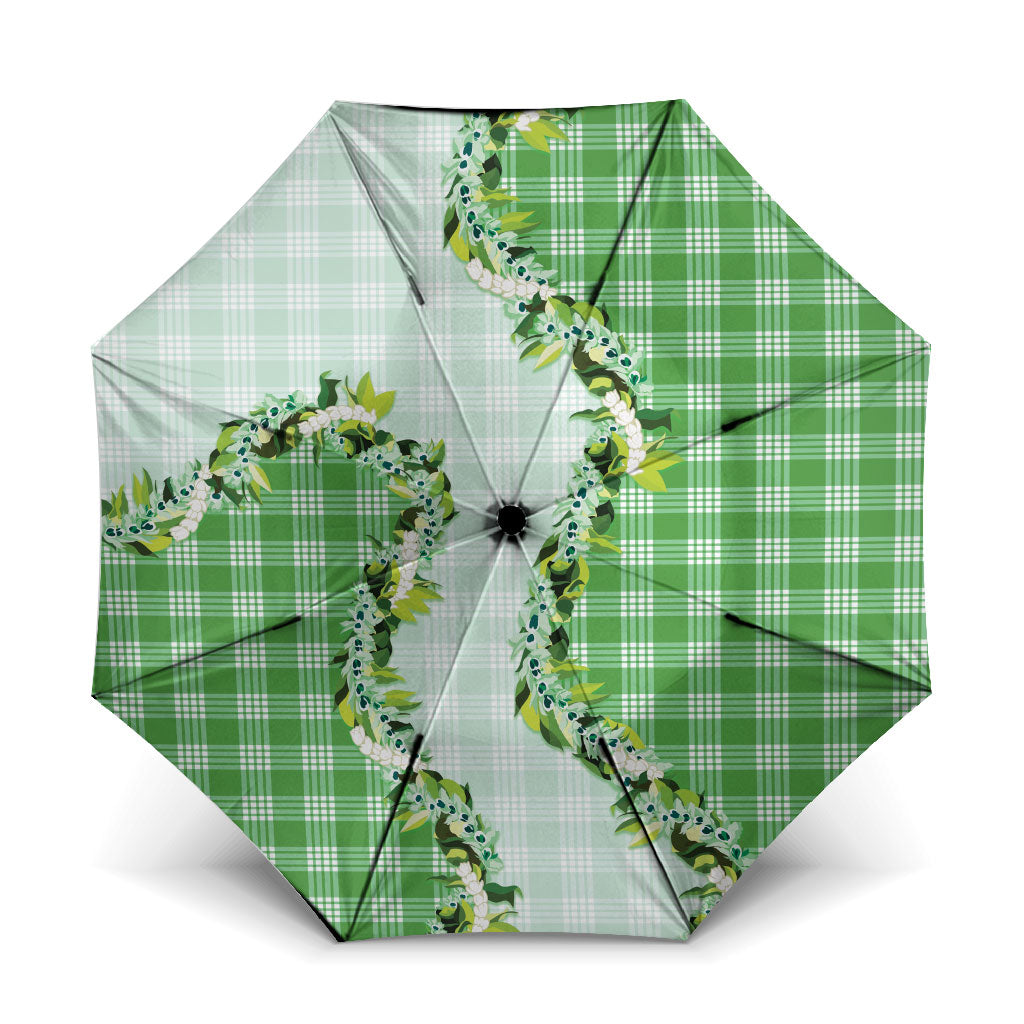 Green Hawaii Palaka Umbrella Maile Pikake Honohono Orchid Lei LT05 One Size Folded 11.42 inch Opened Diameter 37.4 inch Green - Polynesian Pride