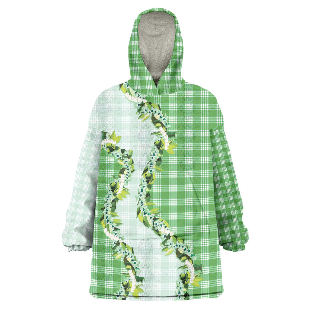 Green Hawaii Palaka Wearable Blanket Hoodie Maile Pikake Honohono Orchid Lei LT05 One Size Green - Polynesian Pride
