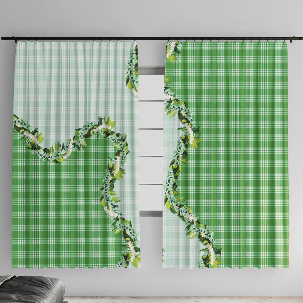 Green Hawaii Palaka Window Curtain Maile Pikake Honohono Orchid Lei