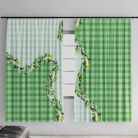 Green Hawaii Palaka Window Curtain Maile Pikake Honohono Orchid Lei