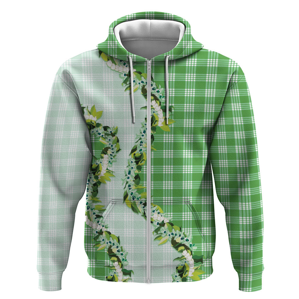 Green Hawaii Palaka Zip Hoodie Maile Pikake Honohono Orchid Lei LT05 Zip Hoodie Green - Polynesian Pride