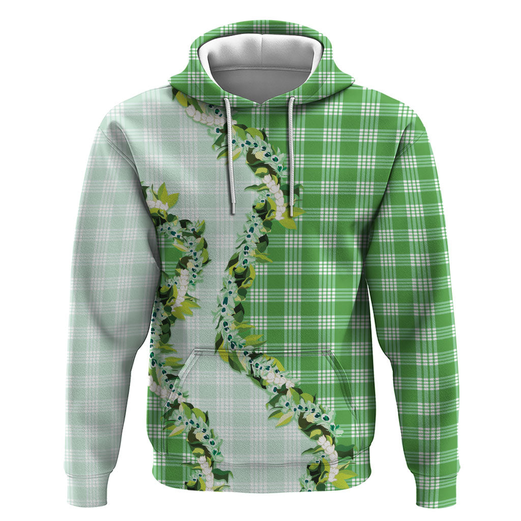 Green Hawaii Palaka Zip Hoodie Maile Pikake Honohono Orchid Lei