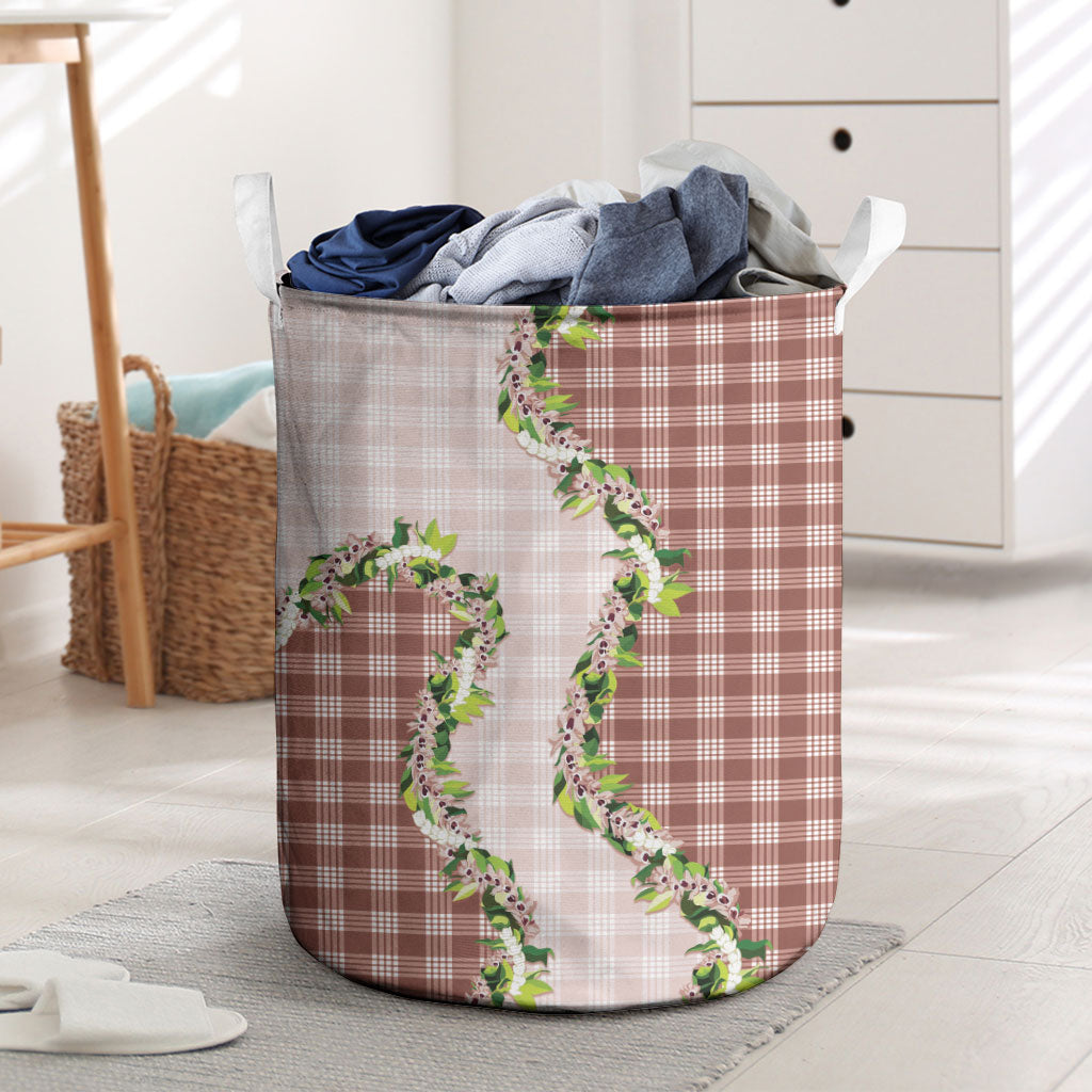 Mocha Hawaii Palaka Laundry Basket Maile Pikake Honohono Orchid Lei LT05 Mocha - Polynesian Pride