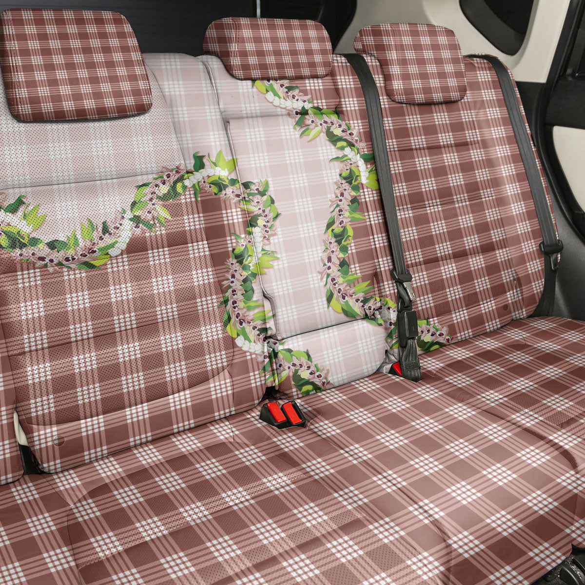 Mocha Hawaii Palaka Back Car Seat Cover Maile Pikake Honohono Orchid Lei LT05 - Polynesian Pride