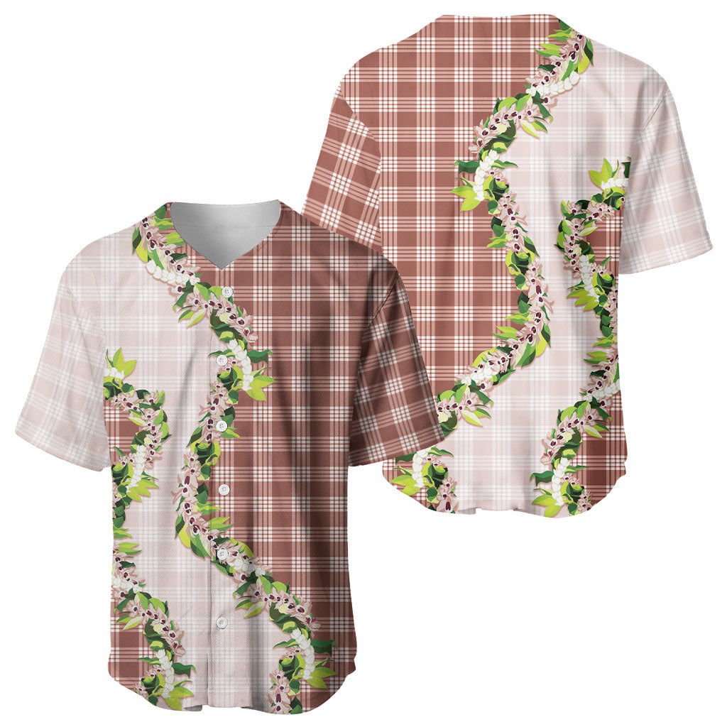 Mocha Hawaii Palaka Baseball Jersey Maile Pikake Honohono Orchid Lei