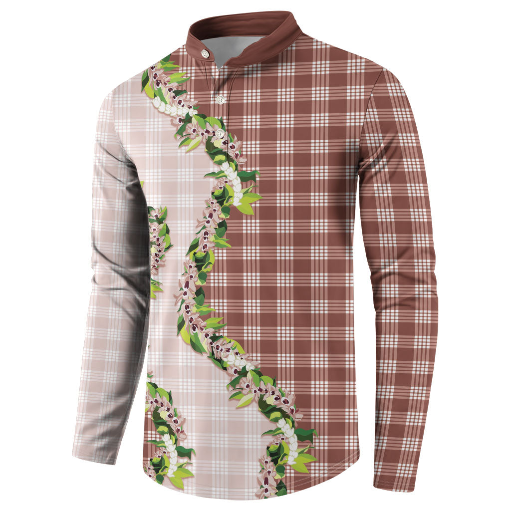 Mocha Hawaii Palaka Button Sweatshirt Maile Pikake Honohono Orchid Lei LT05 - Polynesian Pride