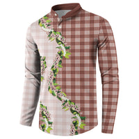 Mocha Hawaii Palaka Button Sweatshirt Maile Pikake Honohono Orchid Lei LT05 - Polynesian Pride