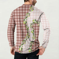 Mocha Hawaii Palaka Button Sweatshirt Maile Pikake Honohono Orchid Lei LT05 - Polynesian Pride