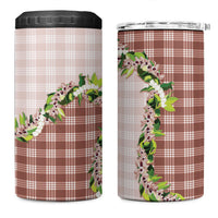 Mocha Hawaii Palaka 4 in 1 Can Cooler Tumbler Maile Pikake Honohono Orchid Lei
