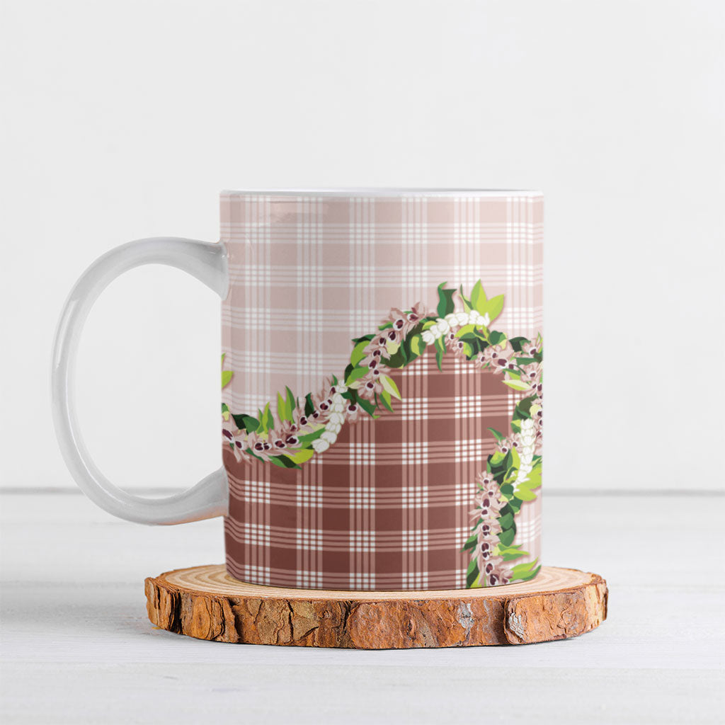 Mocha Hawaii Palaka Ceramic Mug Maile Pikake Honohono Orchid Lei LT05 Mocha - Polynesian Pride