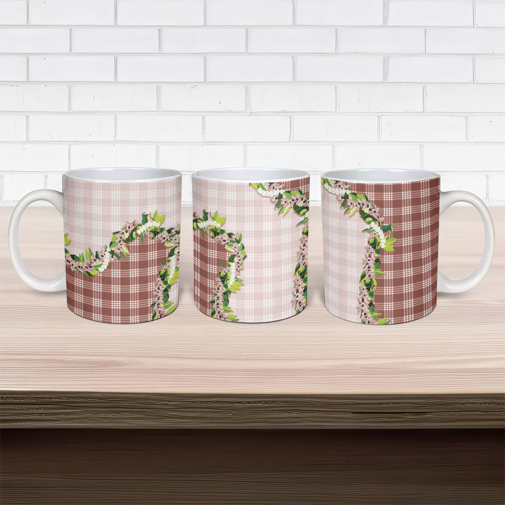 Mocha Hawaii Palaka Ceramic Mug Maile Pikake Honohono Orchid Lei LT05 - Polynesian Pride