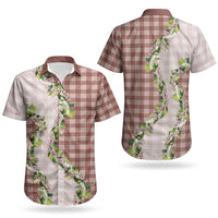 Mocha Hawaii Palaka Couples Matching Off Shoulder Short Dress and Hawaiian Shirt Maile Pikake Honohono Orchid Lei LT05