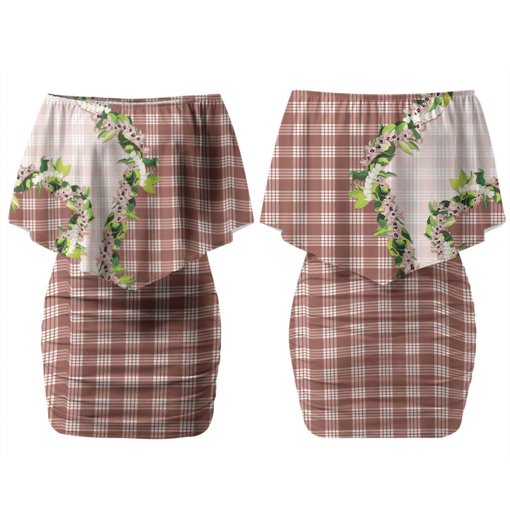 Mocha Hawaii Palaka Couples Matching Off Shoulder Short Dress and Long Sleeve Button Shirt Maile Pikake Honohono Orchid Lei LT05