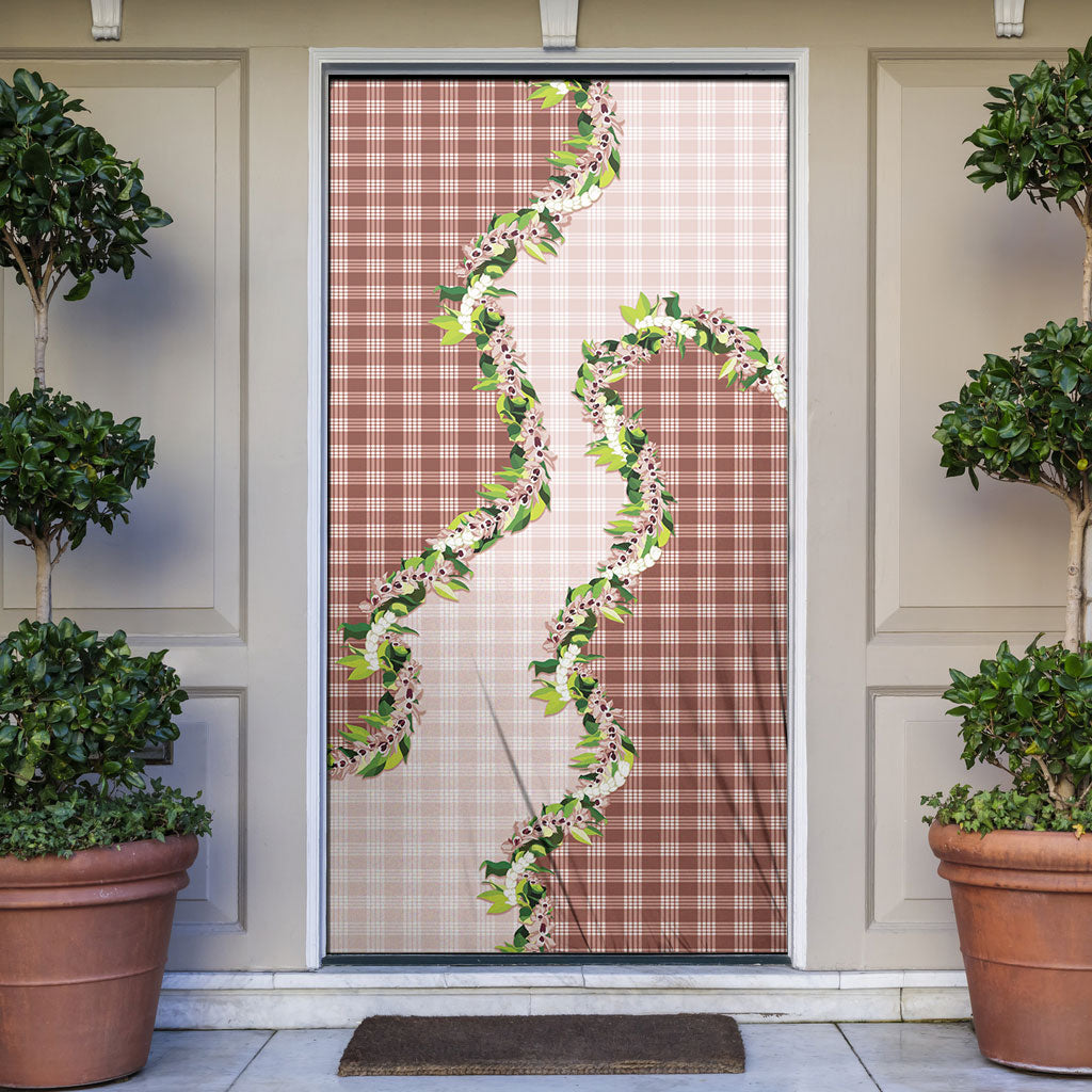 Mocha Hawaii Palaka Door Cover Maile Pikake Honohono Orchid Lei