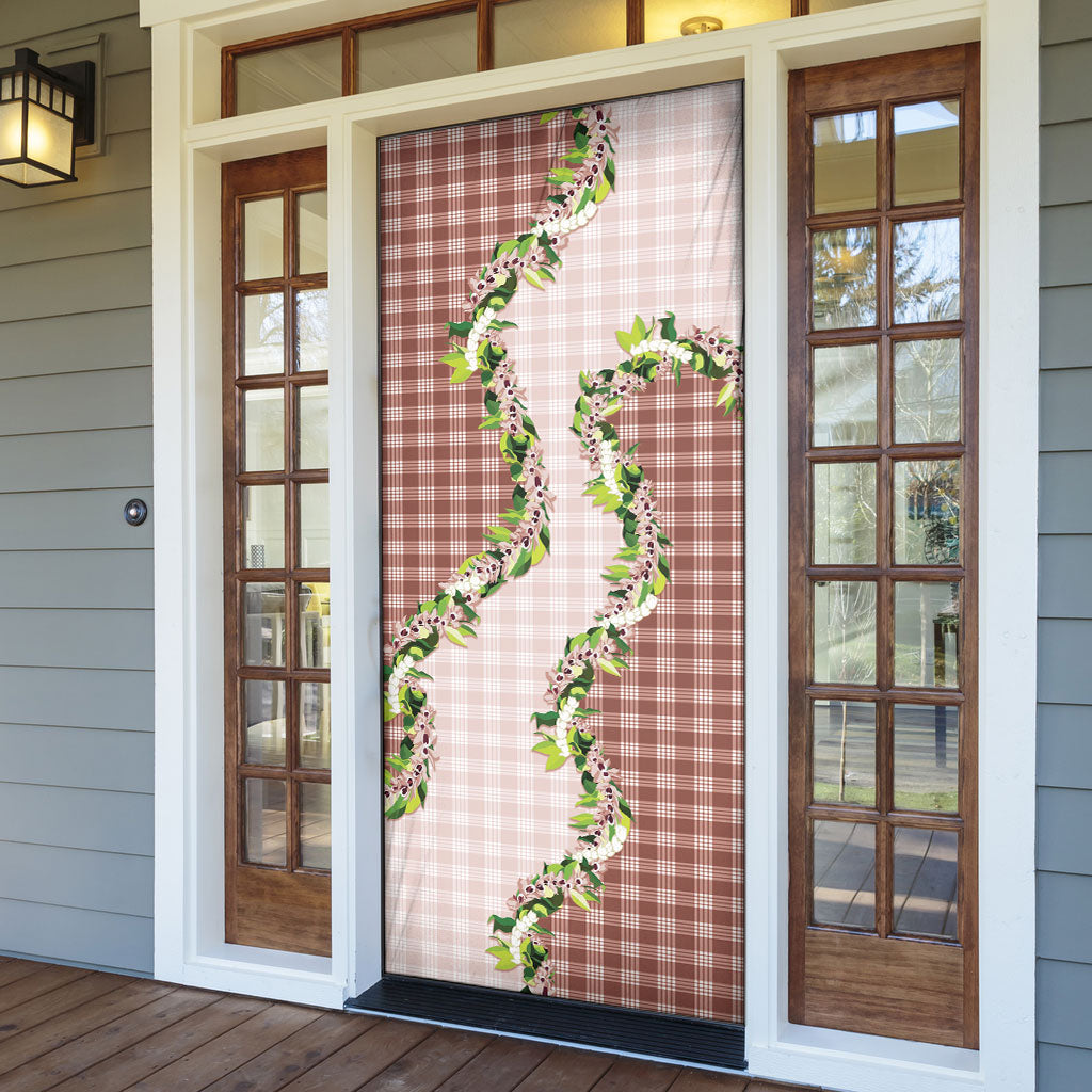 Mocha Hawaii Palaka Door Cover Maile Pikake Honohono Orchid Lei