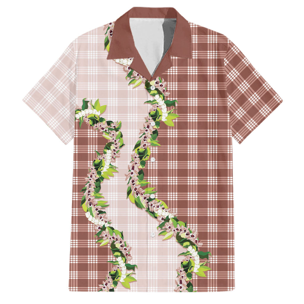 Mocha Hawaii Palaka Family Matching Long Sleeve Bodycon Dress and Hawaiian Shirt Maile Pikake Honohono Orchid Lei