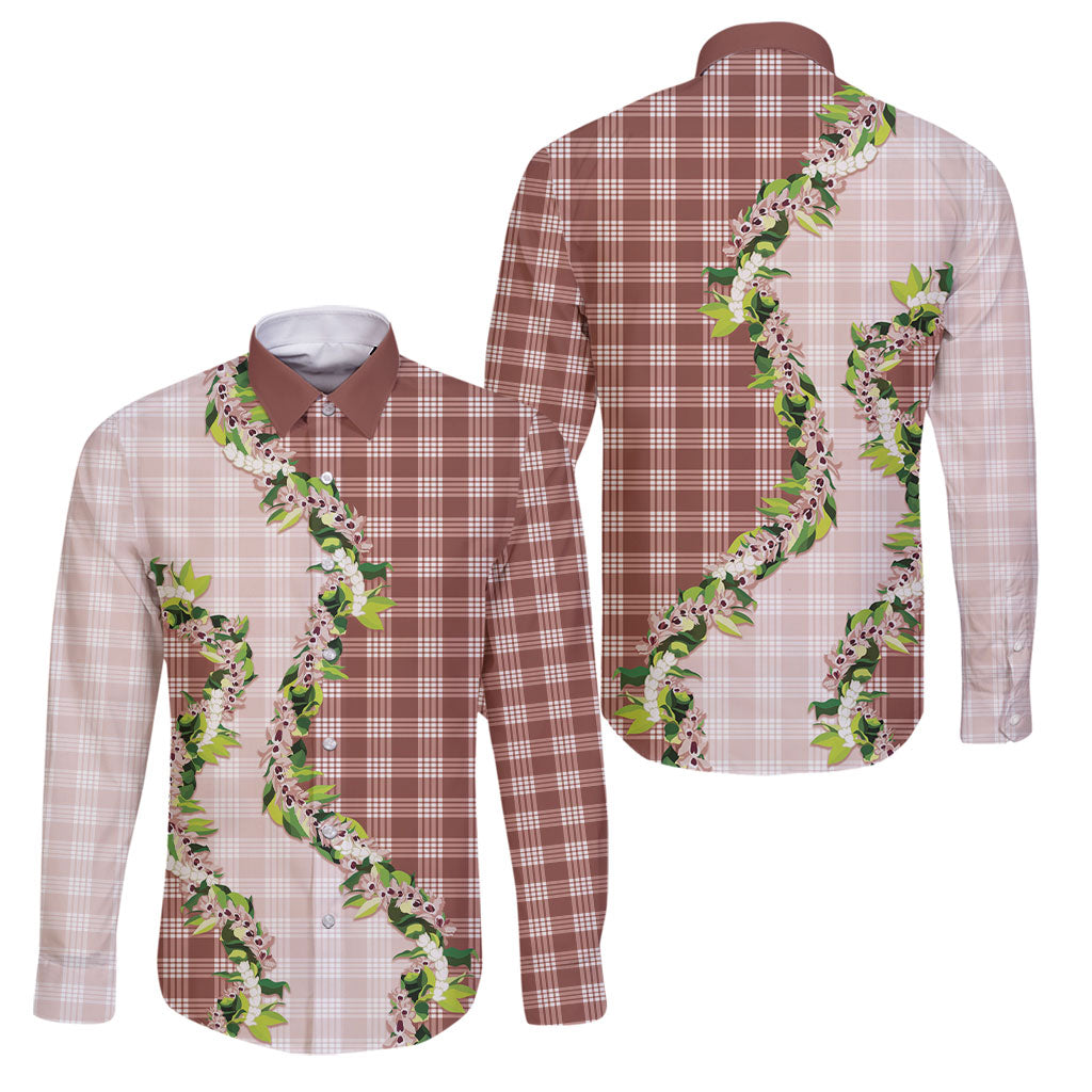 Mocha Hawaii Palaka Family Matching Short Sleeve Bodycon Dress and Hawaiian Shirt Maile Pikake Honohono Orchid Lei LT05 - Polynesian Pride