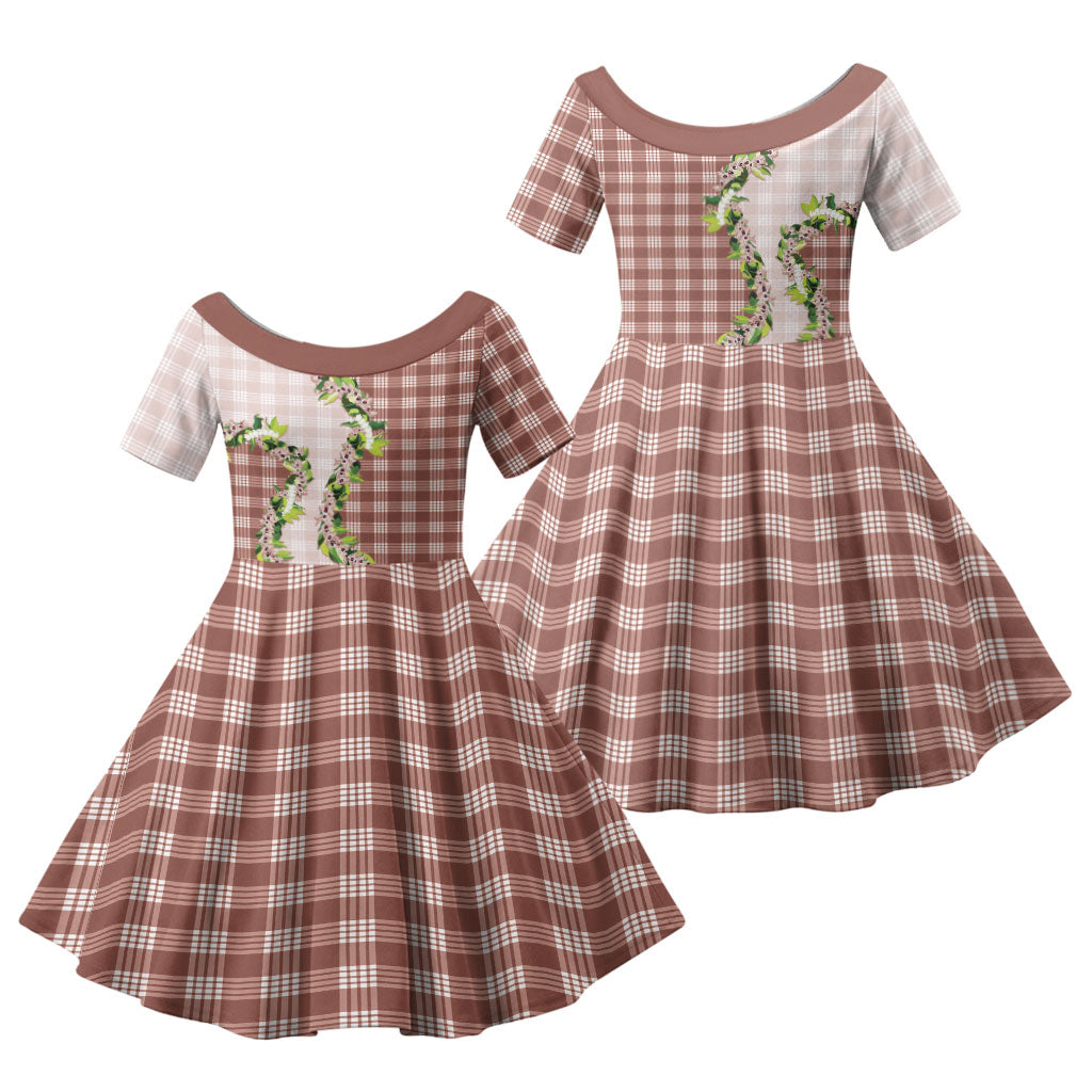 Mocha Hawaii Palaka Family Matching Short Sleeve Bodycon Dress and Hawaiian Shirt Maile Pikake Honohono Orchid Lei LT05 Dad's Shirt - Long Sleeve Mocha - Polynesian Pride