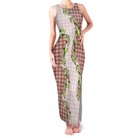 Mocha Hawaii Palaka Family Matching Tank Maxi Dress and Hawaiian Shirt Maile Pikake Honohono Orchid Lei