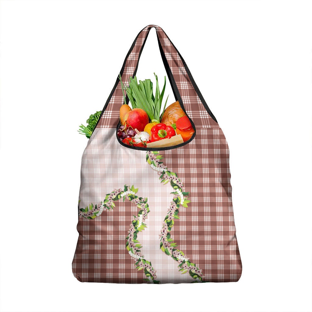 Mocha Hawaii Palaka Grocery Bag Maile Pikake Honohono Orchid Lei LT05 1-pack One Size Mocha - Polynesian Pride