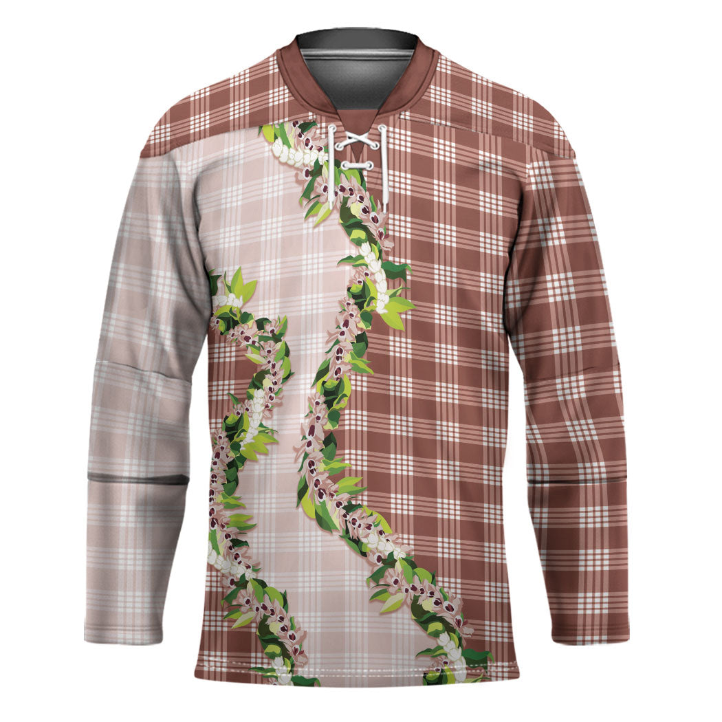 Mocha Hawaii Palaka Hockey Jersey Maile Pikake Honohono Orchid Lei LT05 Unisex Mocha - Polynesian Pride