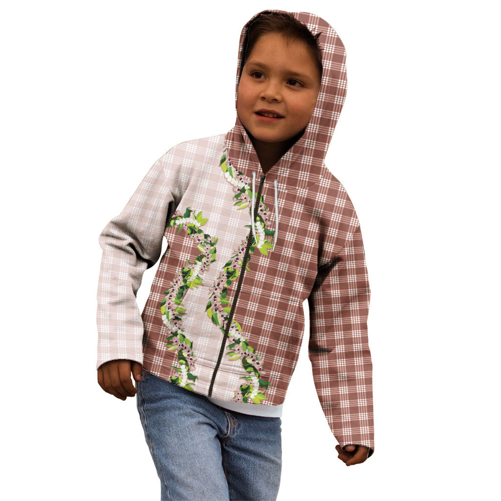 Mocha Hawaii Palaka Kid Hoodie Maile Pikake Honohono Orchid Lei